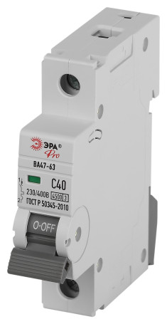 Автоматический выключатель ЭРА PRO VA63-1P40C4.5 ВА47-63 1P 40А кривая C 4,5кА