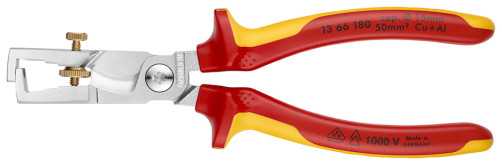 KNIPEX StriX® stripper-cable cutter 2-in-1 for one/many/thin-skinned. VDE cable, cut: cable Ø 15 mm, stripping: Ø 5 mm, L-180 mm, chrome, 2-K handles
