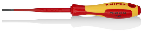 SL3.5x0.6 slotted thin VDE screwdriver, blade length 100 mm, L-202 mm, dielectric, 2-component handle