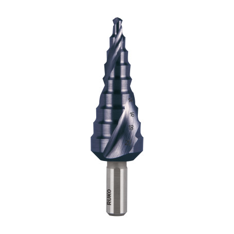 Step drill HSS CBN ground with spiral groove and sharpening of the tip Ø 4,0 - 20,00 TiAlN