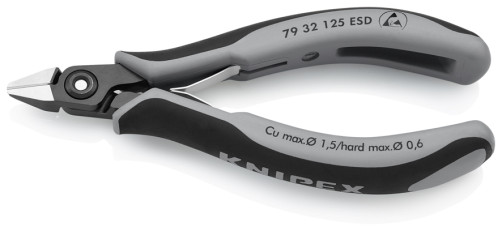 Бокорезы прециз. ESD, острая головка, очень маленькая фаска, рез: провол. мягк. Ø 0.2 - 1.5 мм, ср. Ø 1.1 мм, тв. Ø 0.6 мм, L-125 мм, чёрн.