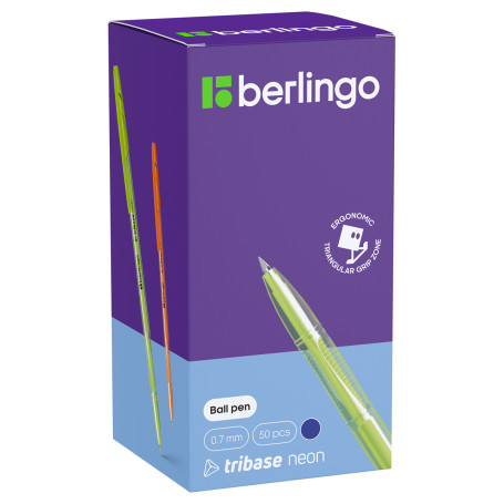Berlingo "Tribase Neon" ballpoint pen blue, 0.7 mm, assorted case