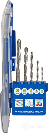 Набор сверл по металлу ПРАКТИКА "Профи", 5 шт, 2,3,4,5,6 мм, ПРО кассета (640-230)
