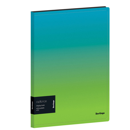 Folder with 20 Berlingo "Radiance" inserts, 17 mm, 600 microns, with inner pocket, blue/green gradient