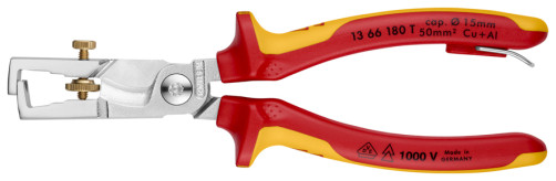 KNIPEX StriX® стриппер-кабелерез 2-в-1 для одно/много/тонкожил. кабеля VDE, рез: кабель Ø 15 мм,зачистка:Ø 5 мм,L-180 мм,хром,2-к ручки,страх. крепл.