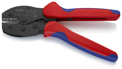 KNIPEX PreciForce® press pliers, press. and tubular cable lugs, joint. connectors are non-insulated, number of sockets: 4, 0.5 - 10.0 mm2 (20 -7 AWG), L-220 mm