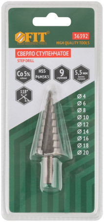 Step drill HSS Co5% ( P6M5K5 ) for metal, 9 steps, 4-20 mm