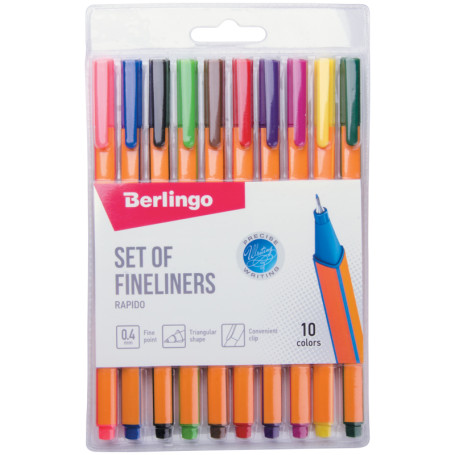 Berlingo "Rapido" capillary pen set 10 colors, 0.4 mm, triangular, European weight