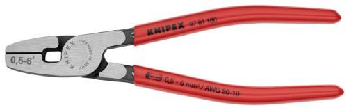 Пресс-клещи для обжима контактных гильз с торц. установкой, 1 гнездо, 0.5 - 6.0 мм² (AWG 20 - 10), L-180 мм, 1-к ручки