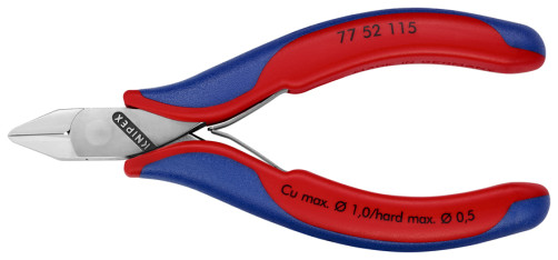 Бокорезы для электроники, острая плоская головка, мал. фаска, рез: провол. мягк. Ø 0.3-1.0 мм, ср. Ø 0.8 мм, тв. Ø 0.5 мм, L-115 мм, 2-к ручки