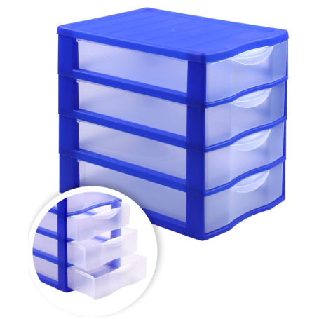Бокс универсальный СТАММ, 4 отделения, лотки прозрачные, синий