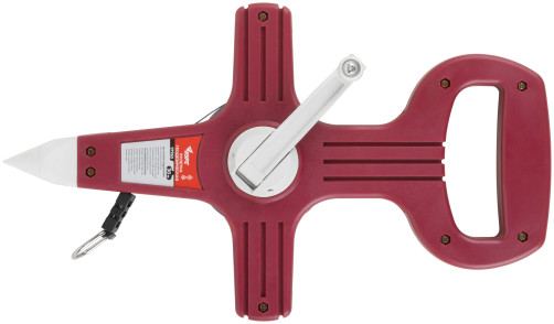 Geodetic tape measure, steel tape, red open plastic case 30 m
