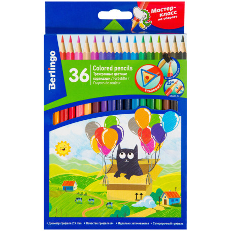 Berlingo colored pencils "Once upon a time there was a cat", 36 colors, triangular, sharpened, cardboard, European weight
