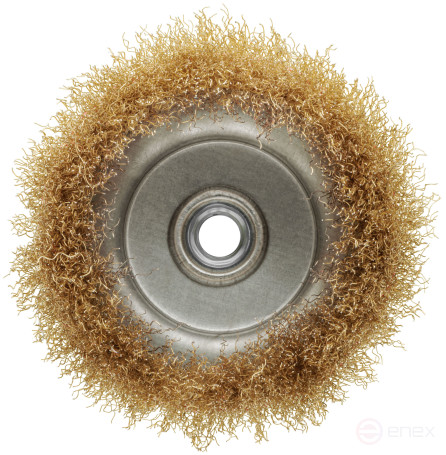 Корщетка-чашка, гайка М14, стальная латунированная волнистая проволока 125 мм, блистер