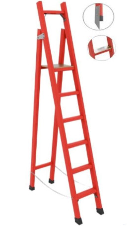 ССД-1,5ТШМ с симметричной опорой диэлектрическая стеклопластиковая стремянка, Телеком, широкие ступени, металлические оконцеватели (Мягкий грунт), h=2350мм, h рабочей площадки=1450мм, ступ.6