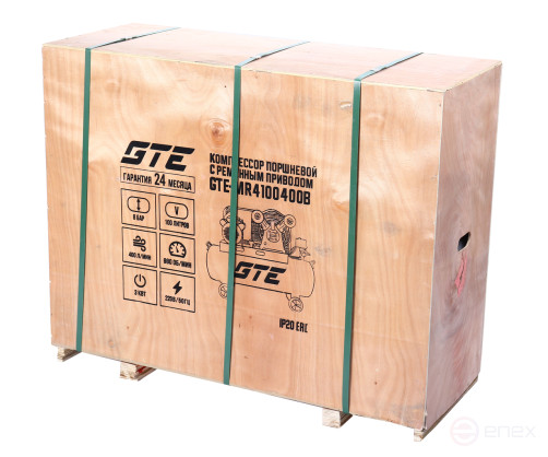 Компрессор пневматический 220В 3.0кВт 8атм. 400л/мин. ресивер-100л поршневой ременной GTE