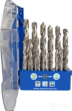 Набор сверл по металлу ПРАКТИКА "Профи" 25 шт. 1-13 мм, шаг 0,5 мм, ПРО кассета (640-315)