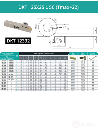 DKT I 25X25 L 5C (Tmax=22) резец токарный левый отрезной, канавочный 25x25 мм / пластина DGN 5***