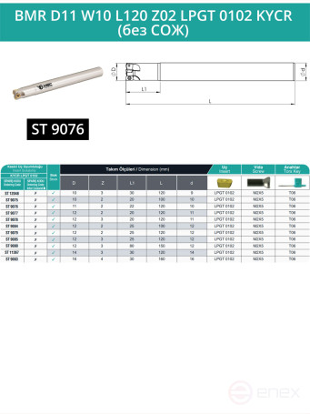 Концевая фреза корпусная 11 мм, 2 зуба, L 120 мм / BMR D11 W10 L120 Z02 LPGT 0102 KYCR (без СОЖ)