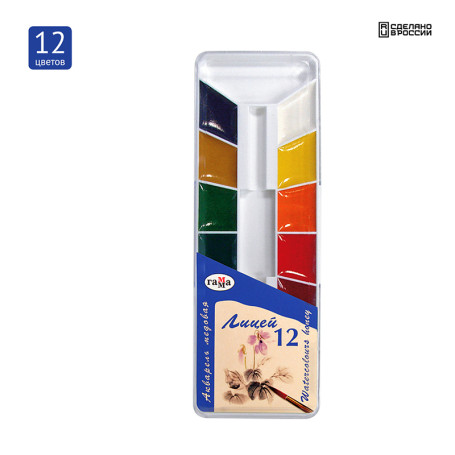 Watercolor Gamma "Lyceum", honey, 12 colors, without brush, plastic. pack.