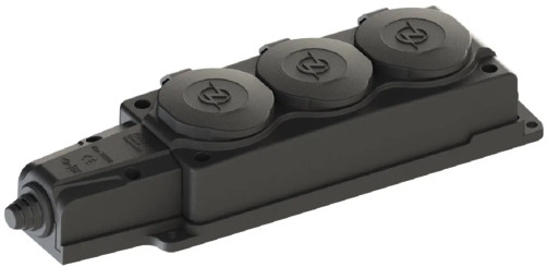 Plug block 3-gn. s/w with covers 16A, IP54 (Rubber)