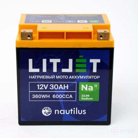 Sodium Starter Motorcycle Battery LITJET Na+ 12V 30Ah 360Wh 600CCA YT24 R+