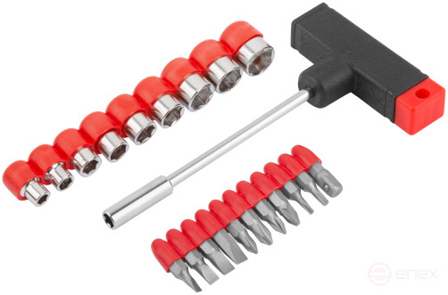 T-shaped screwdriver, 10 CrV bits and 9 heads