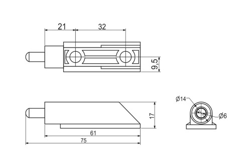 Shock absorber mount straight overhead/mortise grey AKS