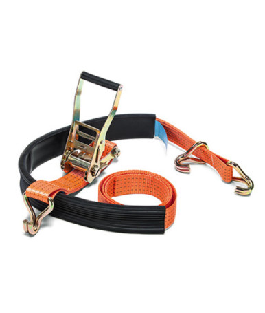 Ремень автовозный РОМЕК с храповым механизмом для эвакуатора 2,0/4,0 тн с 3-мя крюк. и 1-ой пластик. Накладками, 3м арт. 50.20.3.1.А