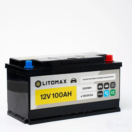 Натриевый стартово - тяговый аккумулятор LITOMAX Na+12V 100Ah 1500CCA IP68 R+