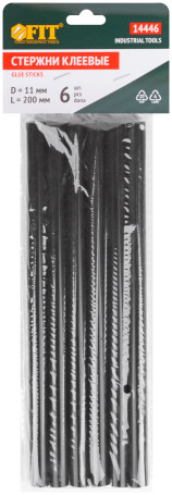 Стержни клеевые черные д.11 мм х 200 мм, 6 шт.