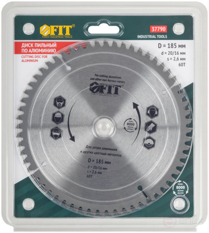 Диск пильный для циркулярных пил по алюминию 185 x 20/16 x 60T