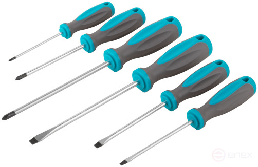Набор отверток "Техник", на держателе, CrV сталь, прорезиненные ручки, 6 шт., PH0,1,2 + SL4,5,6