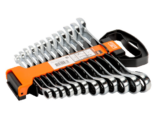 Set of combination wrenches with ratchet, 12 pcs