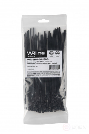 WRline WR-SHN-36-150B Стяжка-хомут 3,6х150 мм, кабельная нейлоновая 6,6, неразъемная, цвет черный (100шт)