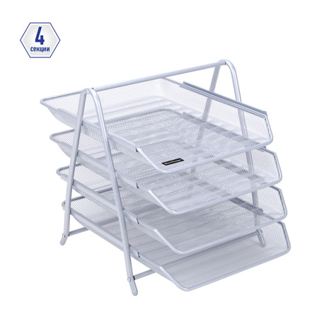 Berlingo horizontal paper tray "Steel&Style", 4 sections, metal, silver