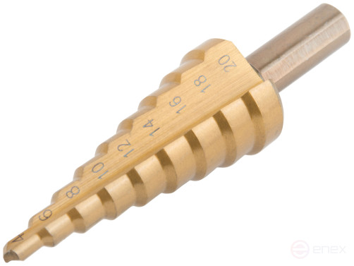 HSS step drill for metal, 9 steps, 4-20 mm