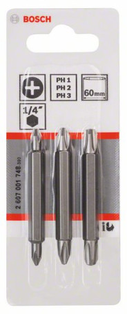 Set of 3 double-sided nozzles-bits PH1, PH2, PH3, PH1, PH2, PH3; 60 mm