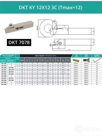 DKT KY 12X12 3C (Tmax=12) резец токарный правый отрезной, канавочный 12x12 мм / пластина GDM 3***