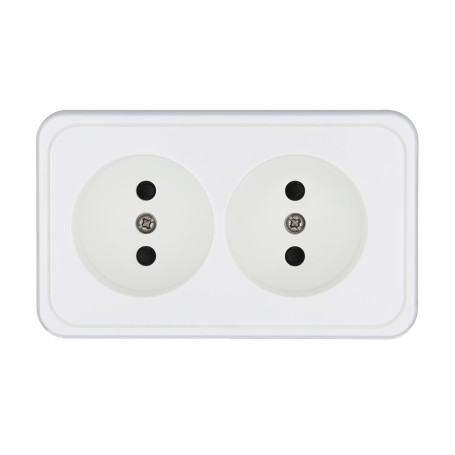 Double socket for open installation without grounding contacts with protective shutters (white), Standard