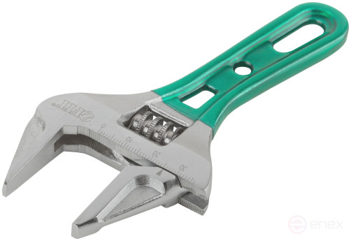 Adjustable "Smart" wrench, CrV, shortened, narrow jaws, scale, extra magnification.Grip 135mm (36mm)