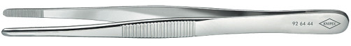Precision gripping tweezers, rounded serrated jaws 3.5 mm wide, spring steel, chrome, L-145 mm