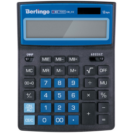 Berlingo "City Style" desktop calculator, 12 sizes, dual power supply, 205*155*28 , black/blue