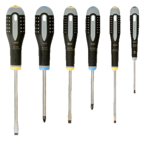 Set of slotted/Pozidriv screwdrivers with ERGO handle, 6 pcs