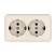 Double socket for open installation with grounding contacts and protective shutters (beige), Standard