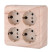 Four-place socket for an open installation with grounding contacts and protective shutters, (pine), Standard