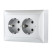 Double straight socket with S/c, with blinds (silver metallic) LK60