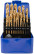Set of HSS metal drills, ground, titanium coating, sharpening angle 135°, met.box, 25 pcs. (1-13 mm, through 0.5 mm)