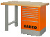 Heavy-duty workbench, wooden table top with 2 legs and 6 orange drawers 1500 mm x 750 mm x 1030 mm