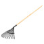 Fan rake for foliage, spring steel, wooden handle